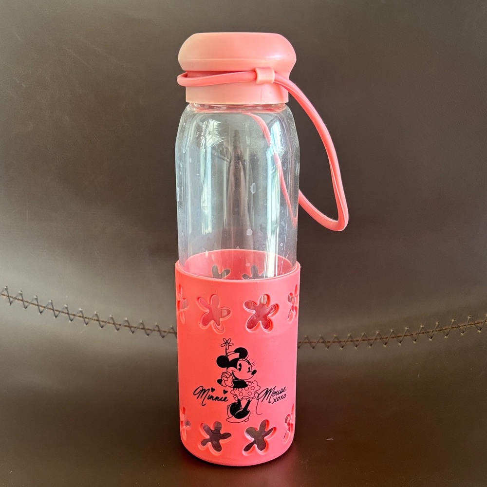 Minnie Mouse Pink Silicone Glass Water Bottle